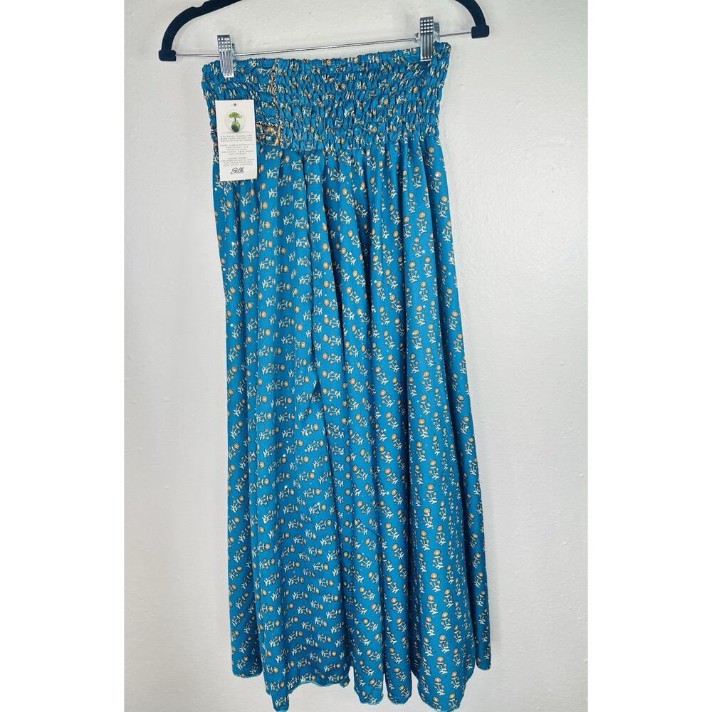 NWT Silk Wide Leg Palazzo Pants Teal Silver Sequin Elastic Waist One Size Boho